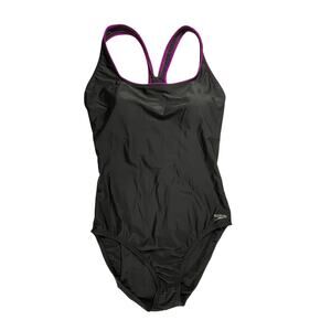SPEEDO One Piece Swimsuit Womens 16 Black Athletic Training Cross Back Lap